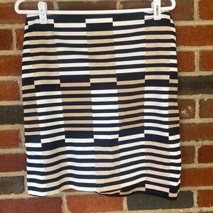 Ann Taylor Black, white, and cream striped pencil skirt